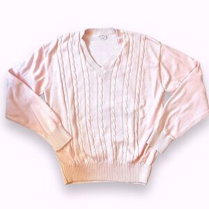 Brookes Brothers Pink Cable Knit Super Soft Combed Cotton V-Neck Sweater XL